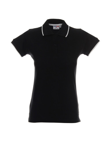 Promostars POLO Damen LADIES` LINE SCHWARZ/WEISS Siebdruck-Stickereidruck