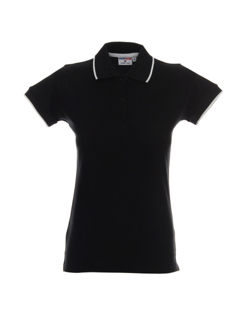 Promostars POLO Damen LADIES` LINE SCHWARZ/WEISS Siebdruck-Stickereidruck