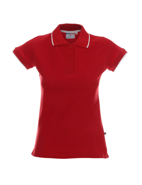 Promostars POLO Damen LADIES` LINE ROT/WEISS Stickerei DTG-Druck