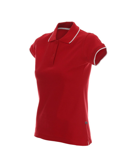 Promostars POLO Damen LADIES` LINE ROT/WEISS Stickerei DTG-Druck