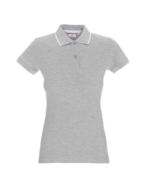 Promostars POLO DAMENLINIE HELLGRAU MELANGE/WEISS mit Logo-Stickerei für Damen