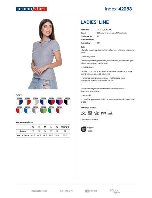 Promostars POLO Damska LADIES' LINE JASNY SZARY MELANŻ/BIAŁY haft logo