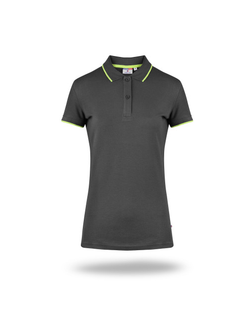 Promostars POLO Damen LADIES` LINE GRAU/FLUO GRÜN bedruckte Stickerei