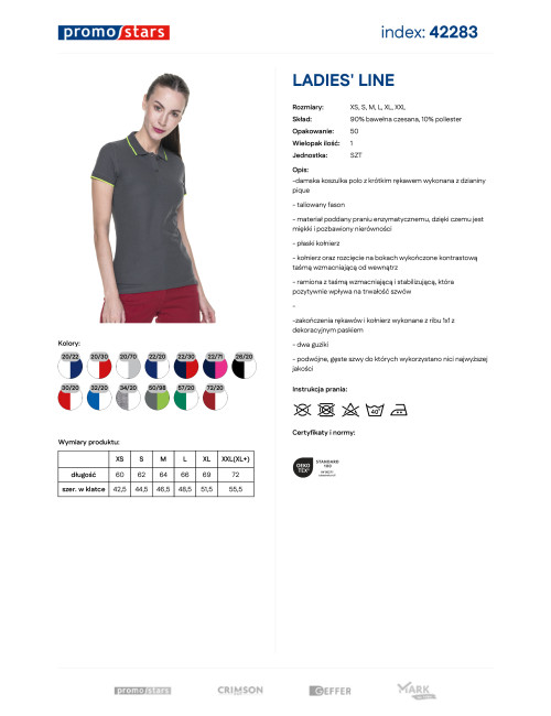 Promostars POLO Damska LADIES' LINE SZARY/FLUO ZIELONY nadruk haft