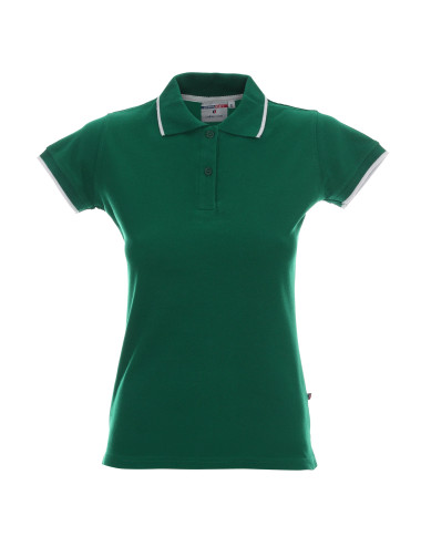 Promostars POLO Damen LADIES` LINE GRÜN/WEISS Stickerei-Siebdruck-Logo