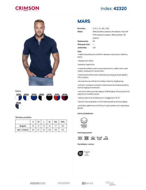 CRIMSON CUT POLO Męska MARS GRANATOWY/BIAŁY haft sitodruk logo nadruk