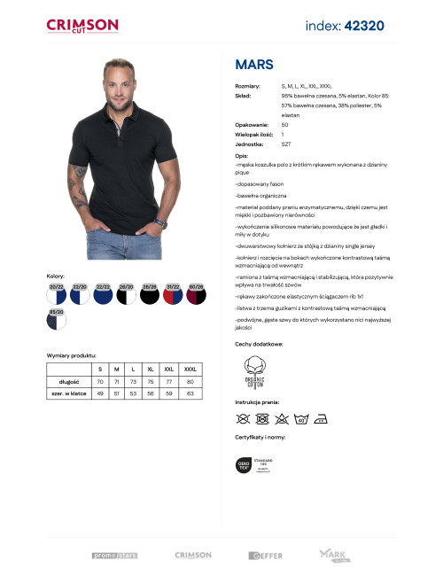 CRIMSON CUT POLO Men`s MARS BLACK/WHITE print embroidery silkscreen logo