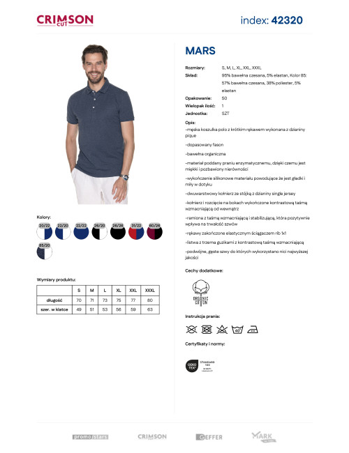 CRIMSON CUT POLO Męska MARS GRANATOWY MELANŻ/BIAŁY haft nadruk DTG