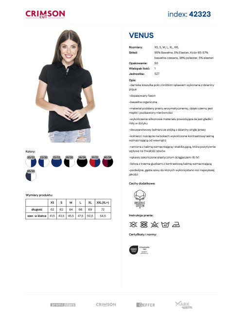 CRIMSON CUT POLO Damska VENUS CZARNY/BIAŁY nadruk DTG haft logo