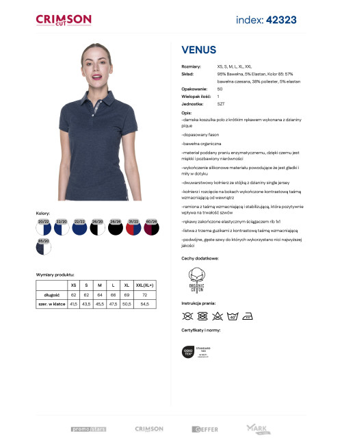 CRIMSON CUT POLO Damen VENUS NAVY BLUE MELANGE/WHITE DTG-Stickerei