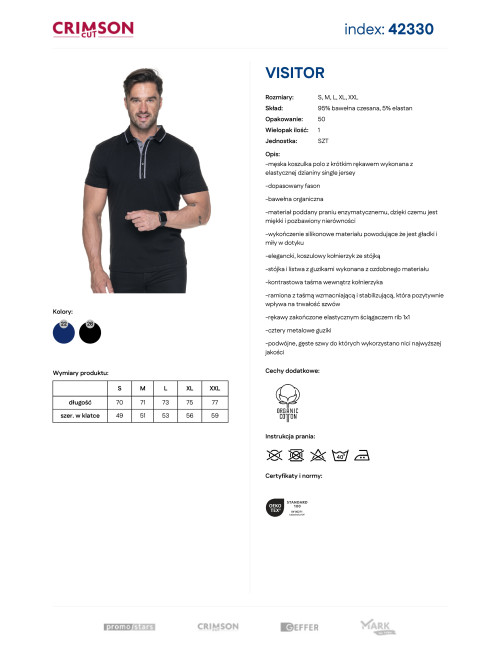CRIMSON CUT POLO Męska VISITOR CZARNY nadruk DTG sitodruk logo haft