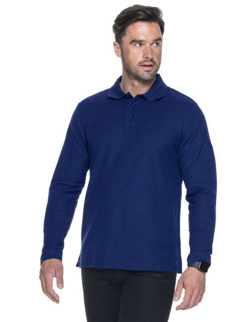 Promostars POLO Men`s LONG COTTON NAVY embroidered logo screenprint