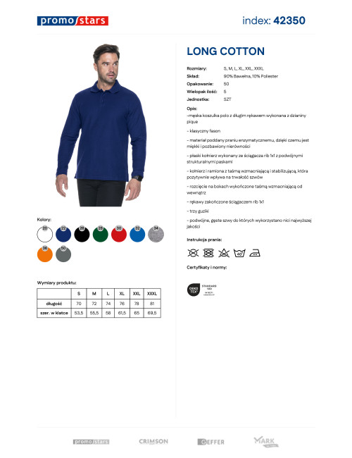 Promostars POLO Men`s LONG COTTON NAVY embroidered logo screenprint