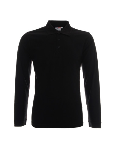 Promostars POLO Herren LONG COTTON BLACK Stickerei-Siebdruck-Logo