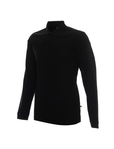 Promostars POLO Herren LONG COTTON BLACK Stickerei-Siebdruck-Logo