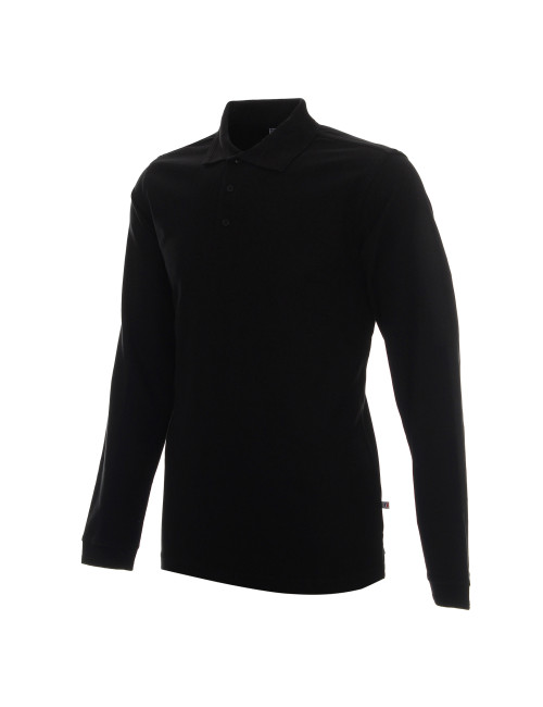Promostars POLO Herren LONG COTTON BLACK Stickerei-Siebdruck-Logo