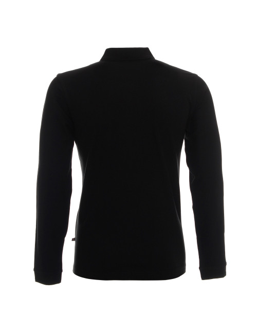 Promostars Men`s POLO LONG COTTON BLACK Embroidery Screen Print Logo