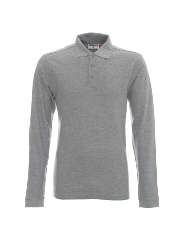 Promostars POLO LONG COTTON LIGHT GREY MELANGE für Herren mit Logo-Stickerei