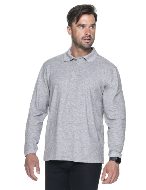 Promostars POLO Męska LONG COTTON JASNY SZARY MELANŻ haft nadruk logo