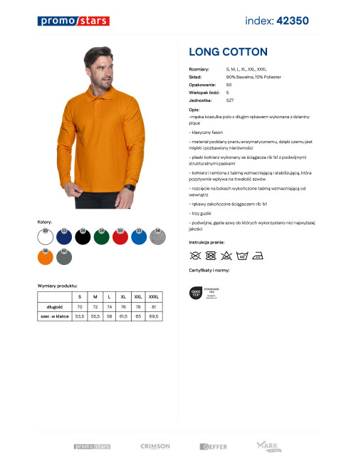 Promostars Men`s POLO LONG COTTON ORANGE embroidery silkscreen logo