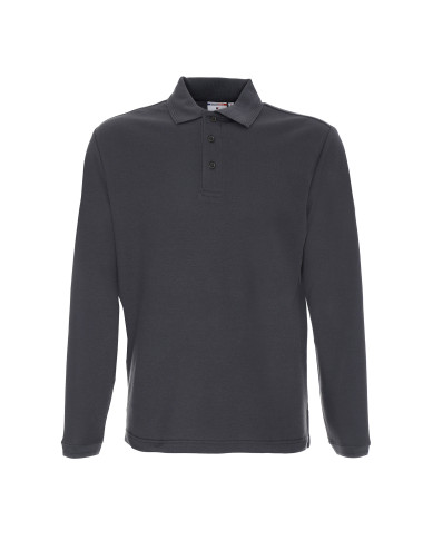 Promostars POLO Herren LONG COTTON GREY DTG-Druck mit Firmenlogos