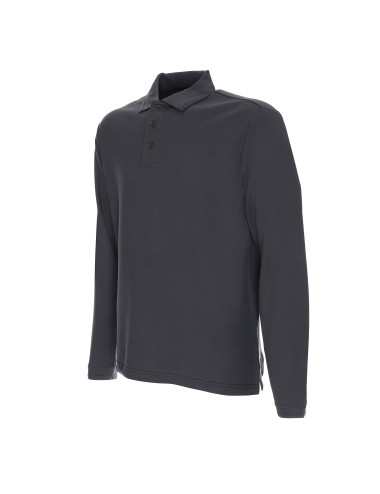 Promostars POLO Herren LONG COTTON GREY DTG-Druck mit Firmenlogos