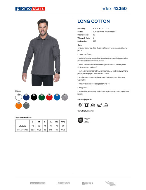 Promostars POLO Herren LONG COTTON GREY DTG-Druck mit Firmenlogos