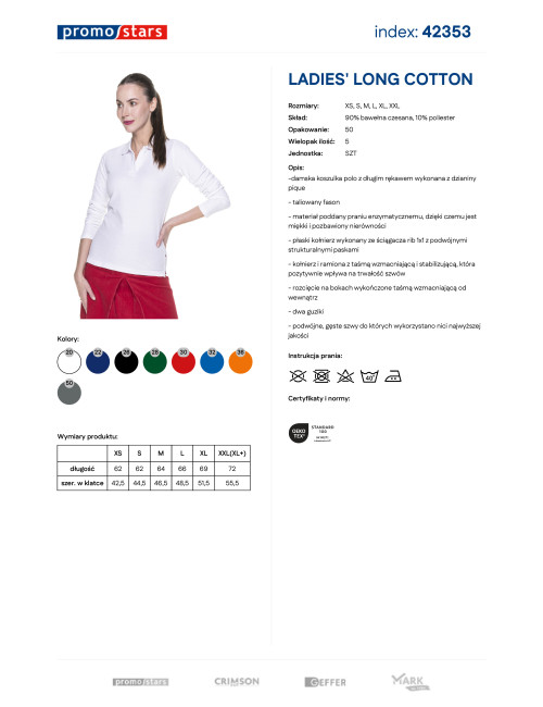 Damenpolo Promostars Ladies' Long Cotton Weiß