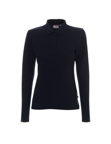 Promostars POLO DAMEN LANG AUS BAUMWOLLE NAVYBLAU mit aufgesticktem Logo für Damen