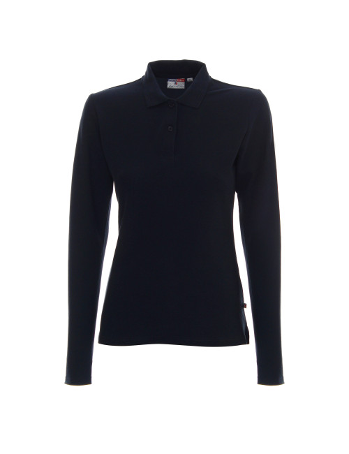 Promostars POLO DAMEN LANG AUS BAUMWOLLE NAVYBLAU mit aufgesticktem Logo für Damen