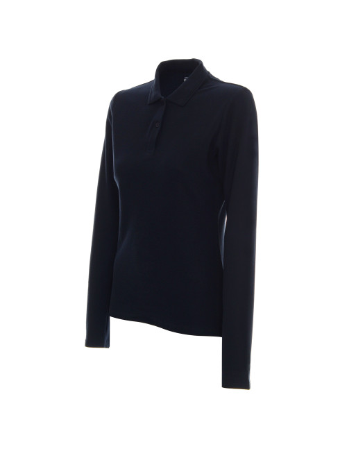 Promostars POLO DAMEN LANG AUS BAUMWOLLE NAVYBLAU mit aufgesticktem Logo für Damen