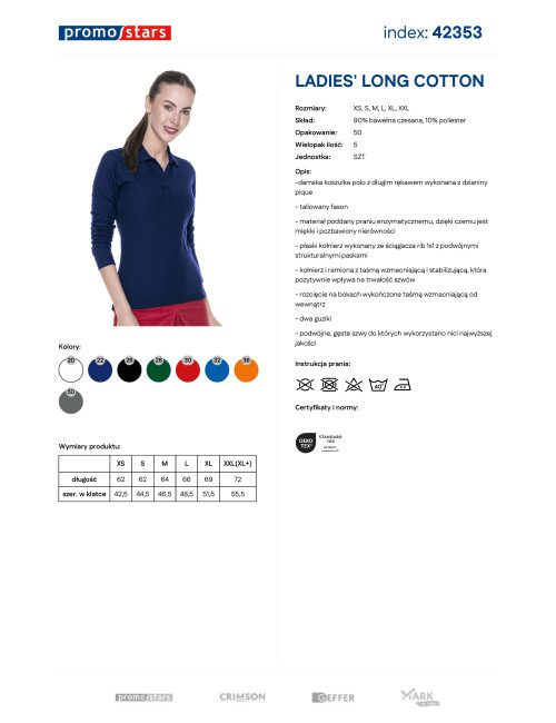 Promostars POLO DAMEN LANG AUS BAUMWOLLE NAVYBLAU mit aufgesticktem Logo für Damen