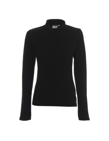 Promostars POLO Damen LADIES` LONG COTTON BLACK DTF-Druck, Siebdruck