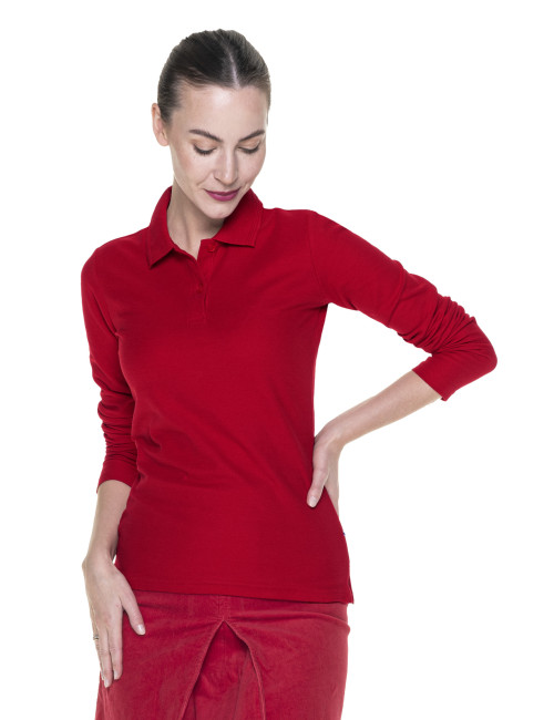 Promostars POLO Damska LADIES' LONG COTTON CZERWONY nadruk haft logo