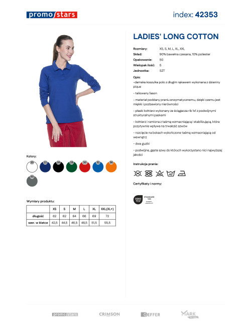 Promostars POLO Damska LADIES' LONG COTTON CHABROWY haft nadruk logo