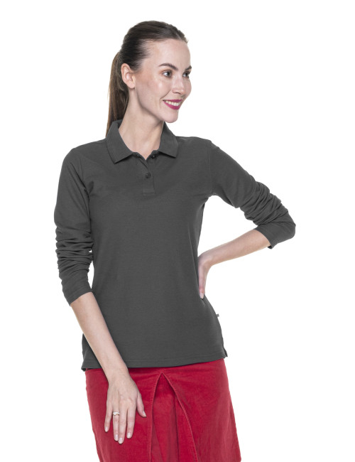 Promostars POLO Damen LADIES` LONG COTTON GREY Stickerei, Siebdruck