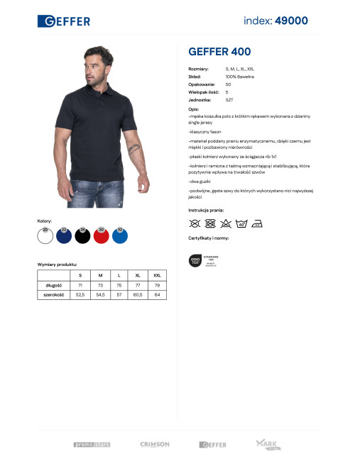 GEFFER POLO Męska 400 CZARNY haft nadruk sitodruk logo transfer DTF