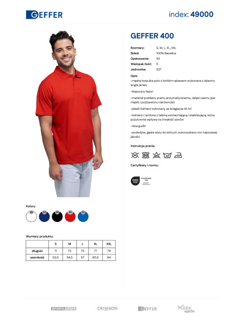 GEFFER POLO Męska 400 CZERWONY nadruk DTG sitodruk logo transfer