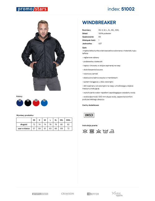 Promostars KURTKA Męska WINDBREAKER CZARNY haft nadruk sitodruk logo