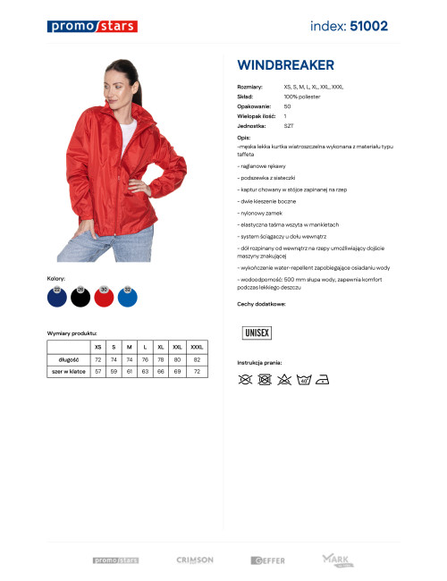 Promostars Men`s JACKET WINDBREAKER RED DTG print silkscreen logo
