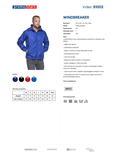 Promostars Men`s JACKET WINDBREAKER CORNFLOWER Embroidery screen printing logo