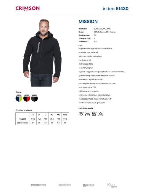 Promostars KURTKA Męska MISSION CZARNY haft nadruk DTF sitodruk logo