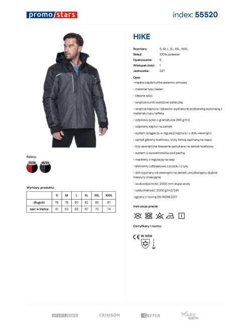 Promostars Men`s JACKET HIKE DARK GRAY MELANGE/BLACK embroidery print