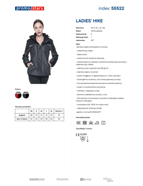Promostars Women`s JACKET LADIES` HIKE DARK GRAY MELANGE/BLACK Embroidery