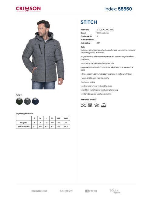 CRIMSON CUT KURTKA Męska STITCH GŁĘBOKI SZARY MELANŻ nadruk DTF haft