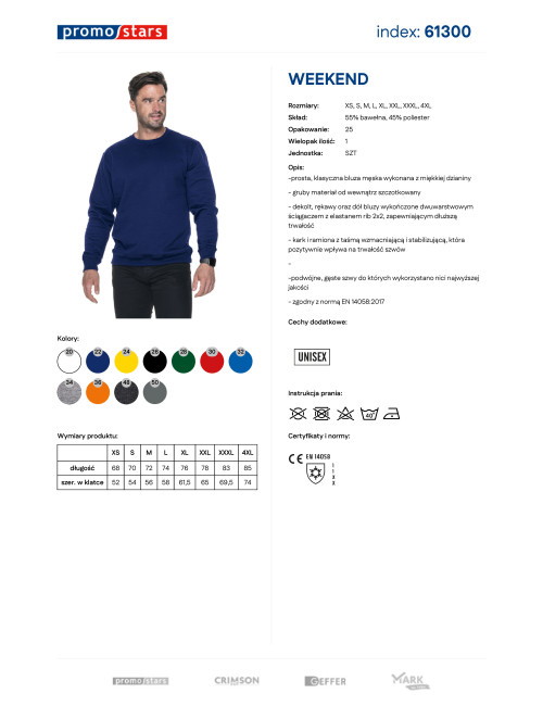 Promostars Men`s SWEATSHIRT WEEKEND NAVY embroidery screen printing logo DTG printing