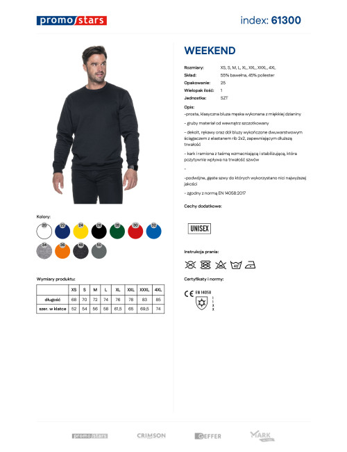 Promostars Men`s SWEATSHIRT WEEKEND BLACK embroidery screen printing logo print