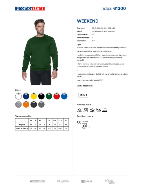 Promostars Men`s SWEATSHIRT WEEKEND BOTTLE GREEN embroidery silkscreen logo