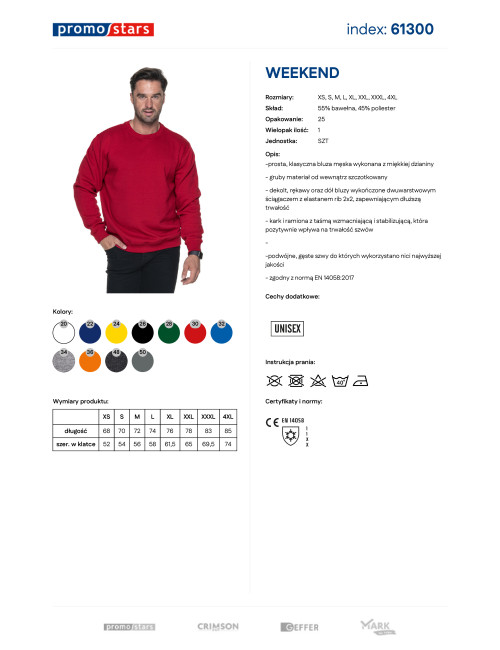 Promostars Men`s SWEATSHIRT WEEKEND RED embroidery screen printing logo print