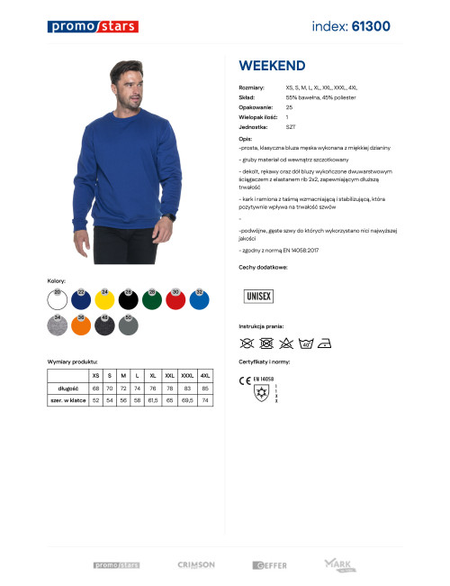 Promostars Men`s SWEATSHIRT WEEKEND CORNFLOWER print embroidery silkscreen logo